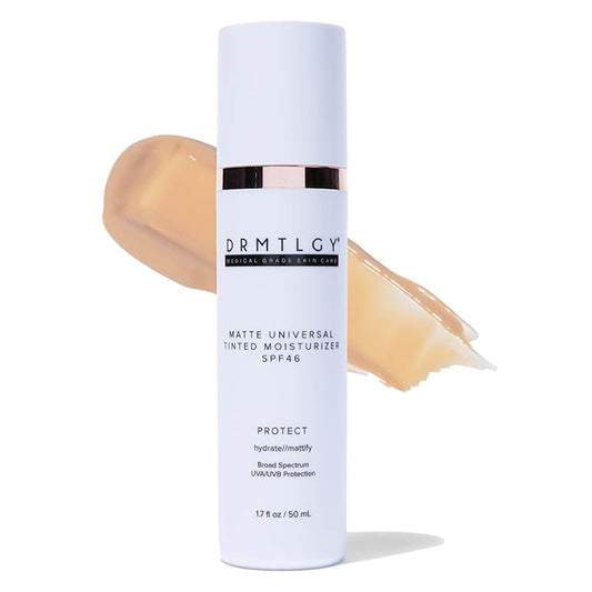 DRMTLGY Matte Universal Tinted Moisturizer with SPF 46. Universal Tint. All-In-One Light Matte Coverage Tinted Face Sunscreen with Broad Spectrum Protection Against UVA and UVB Rays. 1.7 oz