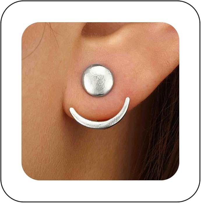 Boho Moon Ear Jackets Earrings Crescent Moon Stud Earrings Gold Sun Moon Earrings Minimalist Double Sided Round Earrings Jewelry for Women