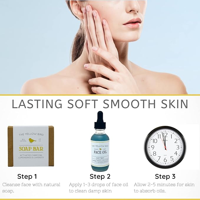 Yellow Bird Balancing Blue Tansy Face Oil 2 oz / 59 ml – Skin Glowing Serum. Collagen Support. Promotes Clear Skin Naturally. Wrinkle, Blemish & Pore Minimizer. Natural, Vegan Facial Moisturizer.