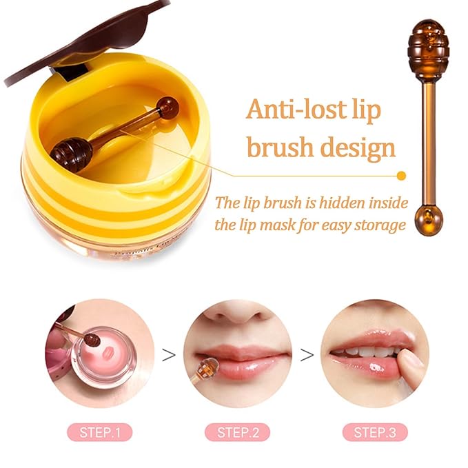 4 PCS Bee Lip Balm Lip Mask Honey Pot, Honey & Strawberry & Watermelon & Apple Lime Lip Mask Overnight Propolis Moisturizing Lip Balm with Stick, Hydrating Lip Sleeping Mask Prevention Dry & Cracked