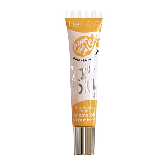 HerMINE Nourishing Lip Oil with Argan Oil & Vitamin E Clear Long Lasting Hydrating Lip Moisturizing Gel 15g / 0.52oz (Pineapple)