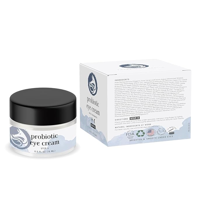 Brightening Probiotic Caffeine Eye Cream for Dark Circles, Puffiness, and Fine Lines | Anti-Aging with Green Tea, Kojic Acid, Licorice Root, Pomegranate Extract - 0.5oz