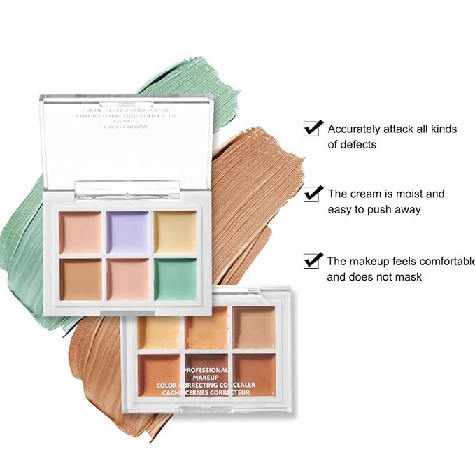 Color Correcting Concealer Palette 6 Colors Lightweight Smooth Correcting Contour Cream Makeup Palette (Color 03)