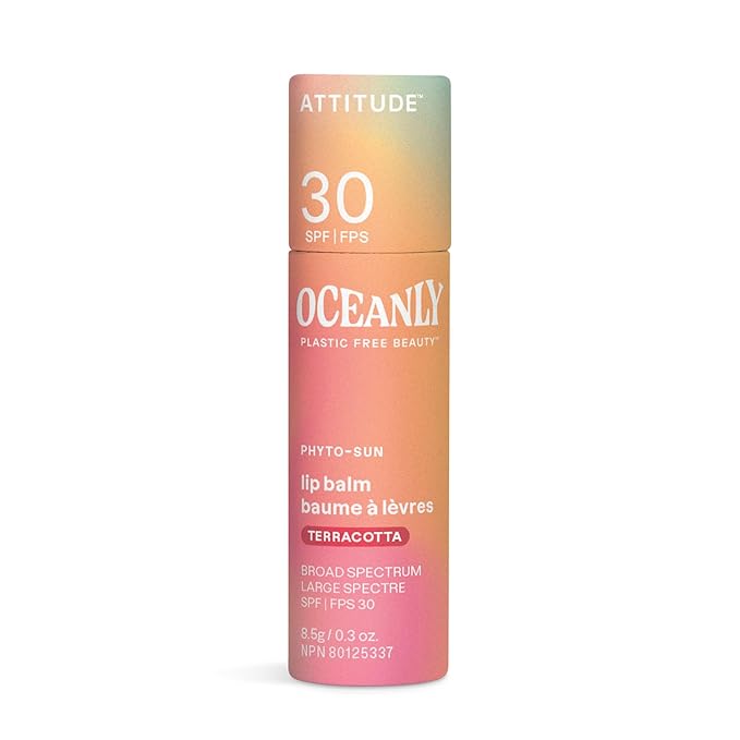 ATTITUDE Oceanly Tinted Lip Balm with SPF 30, EWG Verified, Plastic-Free, Broad Spectrum UVA/UVB Protection with Zinc Oxide, Vegan, Unscented, Terracotta, 0.3 Ounce