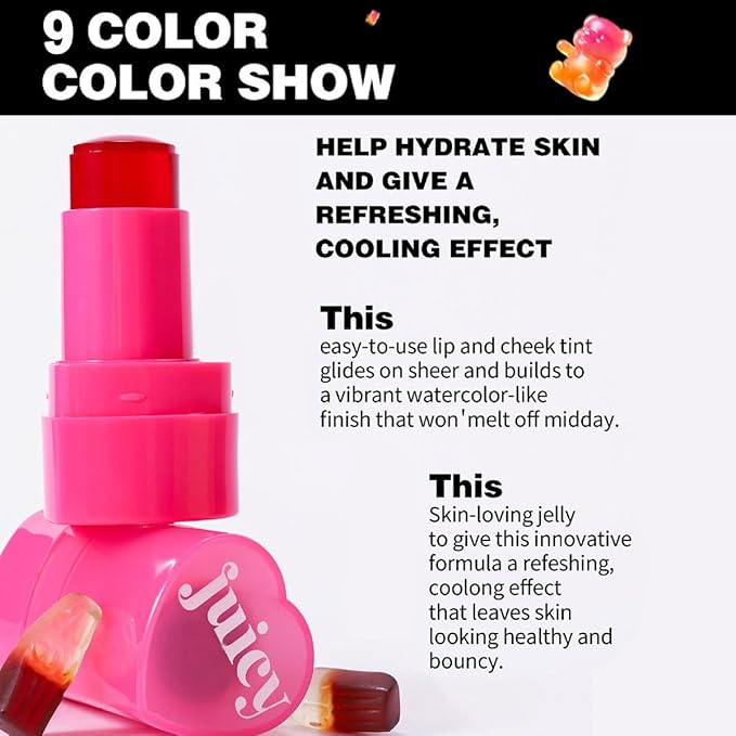 Cooling Water Jelly Tint Stick，Multi-Use Juicy Love Blush, 3-In-1cheek Blush & Eyeshadow & Lip Tinted Long-Lasting Moisture Stick，Bouncy Jelly Texture，Creates A Moist Watercolor Effect (#05, 0.32oz)