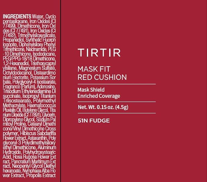 TIRTIR Mask Fit Red Cushion Foundation | Full coverage, Weightless, Skin fit, Satin Glow Finish, Korean Makeup, beauty, Tattoo cover up, Buildable (#51N Fudge, 0.63 Fl Oz)