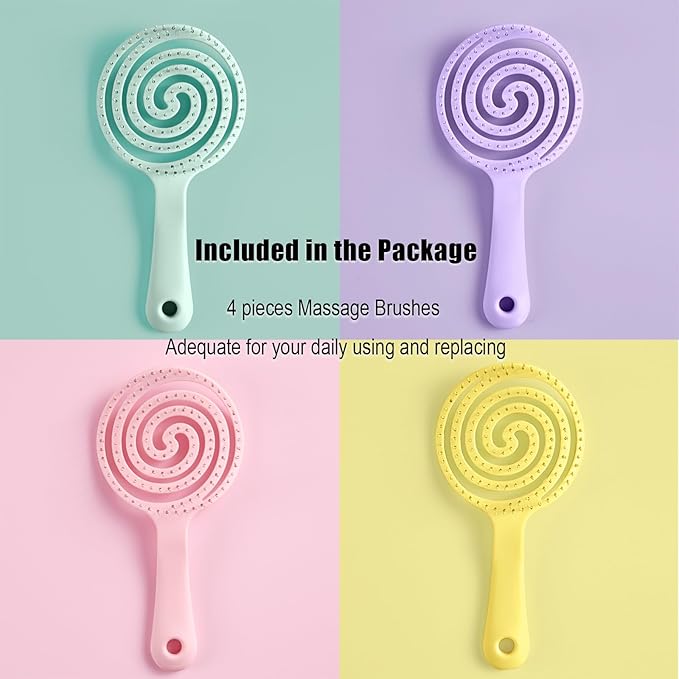 4 Pieces【Ultra-Soft】Baby Fine or Straight Hair Detangling Hair Brush for Kids【Skin-friendly material】Faster Blow Drying Styling Hair Detangling Brush with Flexible Bristles（Food grade ABS）Compact size
