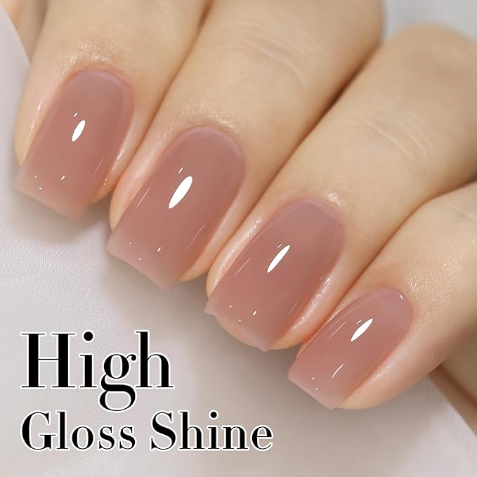 Double Rhythm Translucent Gel Polish Sheer Neutral Natural Light Milky Same Color Same Bottle 15ML Jelly UV Polish Nail Art DIY at Home (Dark Nude-A1493)