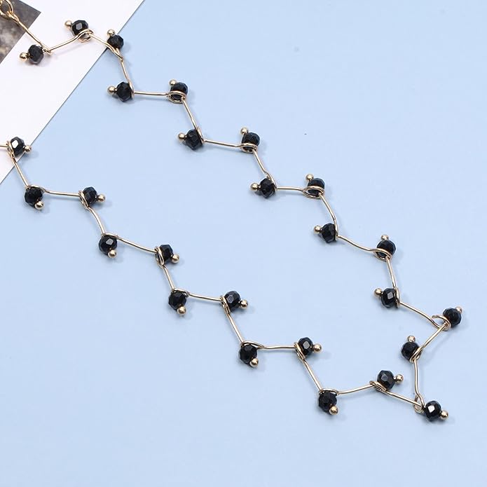 Black Crystal Choker Necklace Short Black Beaded Choker Necklace Silver Chain Necklace Minimalist Necklace Jewelry for Women and Girls