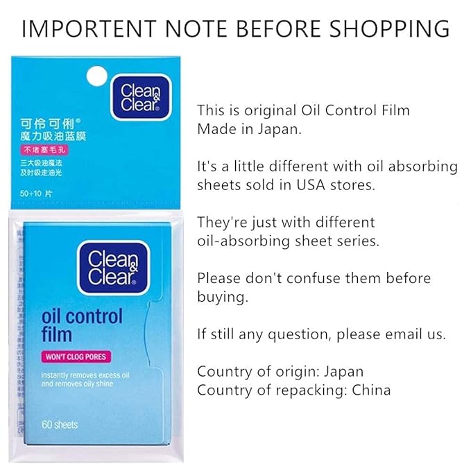 Oil Blotting Sheets From China Replacment for Clean&Clear Oil Absorbing Sheets,2 Pack(total 120sheets) Oil Control Film for Face,High-performance Handy Face Blotting Paper for Oily Skin