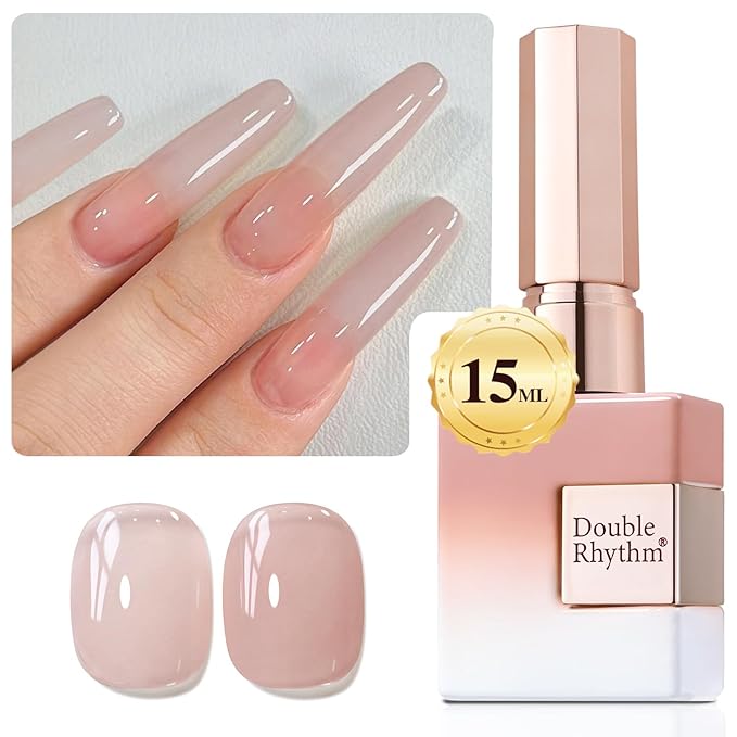 Double Rhythm Translucent Gel Polish Sheer Neutral Natural Light Milky Same Color Same Bottle 15ML Jelly Nail Polish Nail Art DIY at Home (Milky Nude Purple-A1414)
