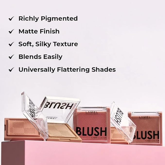 Lamel Pink Blush Cheek Color Mini - Blendable Natural Blush Powder - Enhances & Defines Shapes & Features - Contouring Powder Blush - 4 Universal Shades - № 405 (Pink Blossom) - 3.8g / 0.13 oz