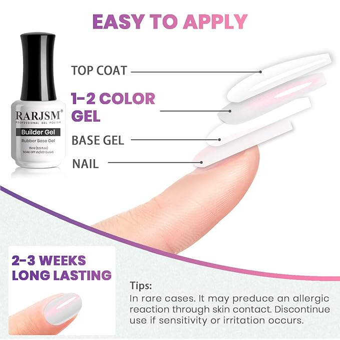 RARJSM Gel Builder Nail Polish Pearl White Red Shimmer Hard Gel in a Bottle Mermaid Shell Glitter Pearlescent Thick Extension Structure Gels for Nails 15ml Soak Off Curing Requires Salon Home Use