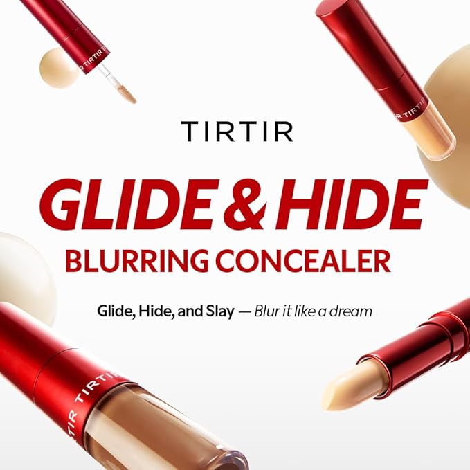 TIRTIR Glide&Hide Blurring Concealer - Creamy texture, Conceals dark circles and wrinkles, Dual formula (liquid tip & balm stick), Long-lasting wear, Korean Makeup, #2C, 0.28 Oz