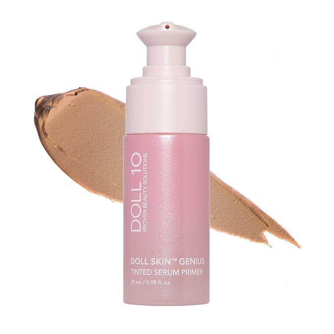 Doll 10 - Doll Skin Tinted Serum Primer - Blurs Color, Texture & Pores - Improves Skin While Wearing - Good for All Skin Types - Oil Free, Vegan, Cruelty Free & No Parabens (Tan-Deep, 1 oz)