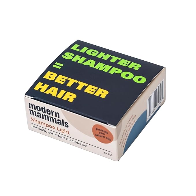 Modern Mammals Light Shampoo Bar - Gentler Wash for Better Hair, Minimalist Hair Care for Men, Low Lather, Conditioner, Sensitive Scalps, No Poo, Vegan, Natural Ingredients, Fragrance-Free (2.4oz Bar)