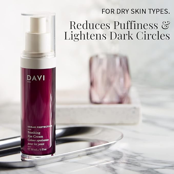 DAVI Soothing Eye Cream with Blue Light Protection | Under Eye Cream for Dark Circles and Puffiness | Anti-Aging Eye Cream for Dry Skin | All Natural | Non-GMO | Paraben-Free | Cruelty-Free | 1 Fl Oz