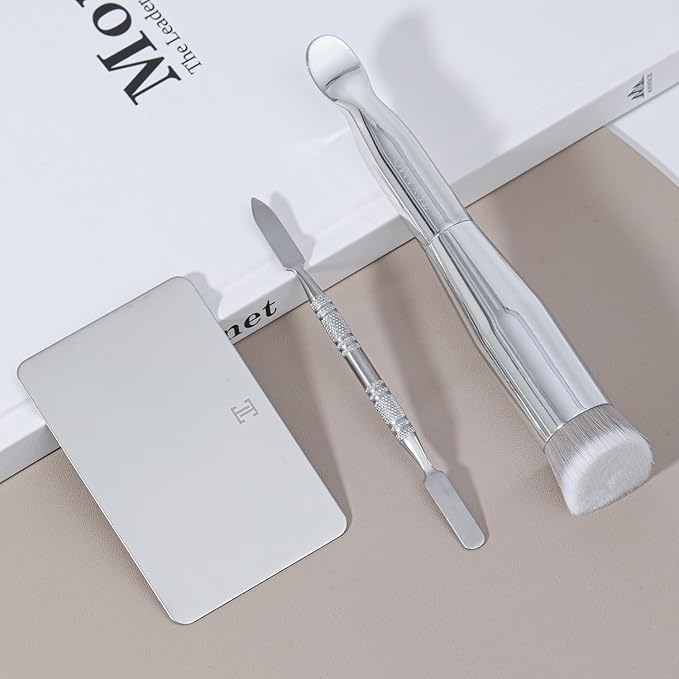 Foundation Makeup Spatula Mixing Makeup Palette Spatula Foundation Brush, Makeup Spatula and Palette Set, Spatula for Makeup Professional Makeup Tool(Foundation Bruh+Spatula+Palette)