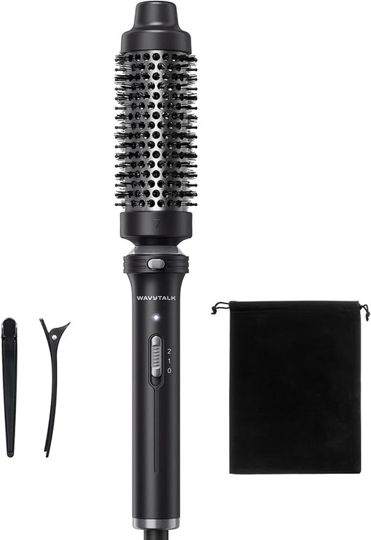 Wavytalk Thermal Brush, 1 1/2 inch Heated Round Brush with Detachable Head, Velvet Pouch and Dual Voltage for Travel, Easy to Create Blowout Look, Classic Black