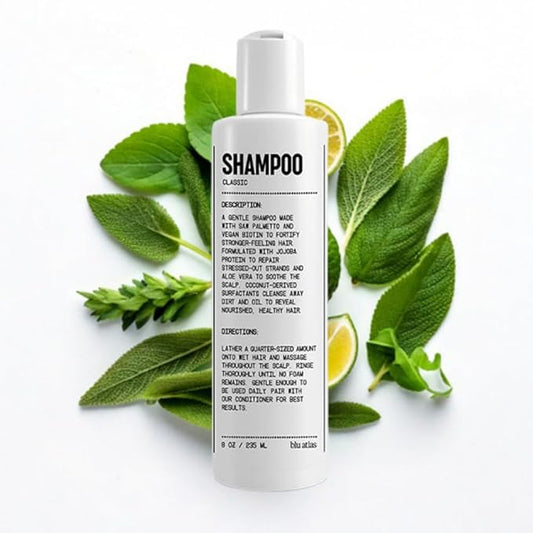 Blu Atlas Men's Natural Shampoo – Organic, Sulfate-Free, Paraben-Free – Deep Cleansing & Hydrating – Classic Scent (Bergamot, Sage, Patchouli) – Made in America– 8 oz