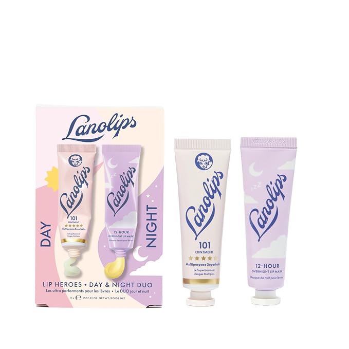 Lanolips 101 Lanolin Lip Balm & Overnight Lip Mask Duo - Heroes Kit for Complete Day to Night Care - Deeply Hydrating Moisturizer Set with Pure Lanolin Oil (2 Count)