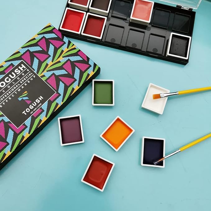 12 Colors Alcohol Activated Makeup Palette Set with Mimic Wound Sponge Makeup Egg for SFX Makeup Halloween Makeup