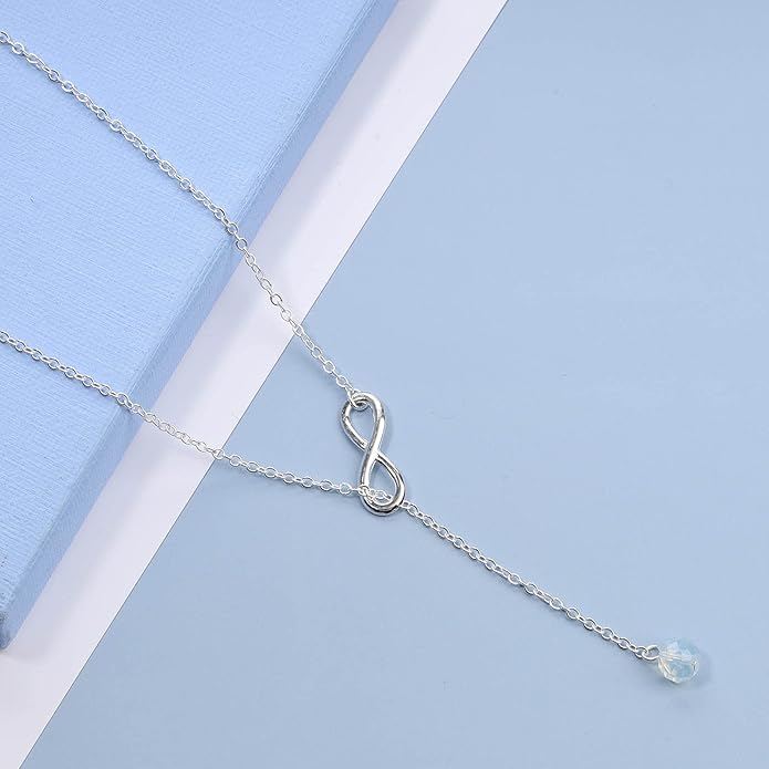Boho Crystal Infinity Necklace Gold Y Necklace Minimalist Crystal Y Lariat Necklace Chain Jewelry for Women and Girls