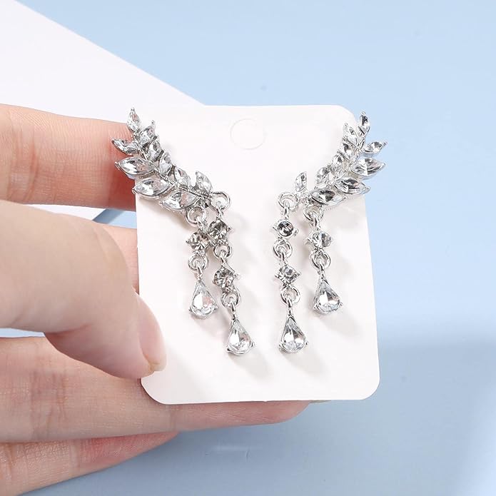 Boho Rhinestone Ear Crawler Earrings Gold Crystal Wing Ear Climber Earrings Angel Wing Crystal Dangle Earrings Cz Wing Studs Earrings Jewelry for Women and Girls