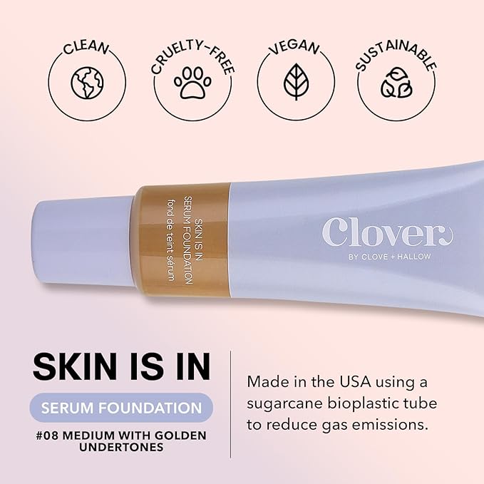 Clover Skin Is In Serum Foundation | Hydrating Face Serum, Lightweight Foundation, Cruelty-Free & Vegan | With Squalane And Sunflower Seed Wax | 30 ml - Shade 08 (Medium)