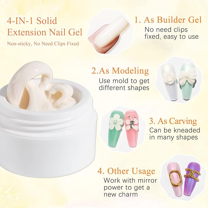 MIZHSE Solid Builder Gel, Milky White Sculpting Gel for Nail, Non-Sticky Hand 3D Nail Art Building Carving Modeling Hard Nail Extension Soak Off Nail Art Salon Manicure Home 15g