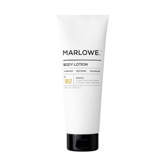 MARLOWE. No. 002 Santal Body Lotion 8 Oz, Moisturizing & Nourishing Daily Dry Skin Lotion for Men, Made with Hydrating Natural Aloe Vera, Non-Oily, Warm Amber, Sandalwood & Citron Scent, Vegan