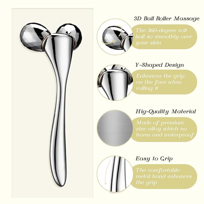 Tekson 3D Metal Face Massage Roller Tool, Facial Sculptor for Reduce Puffiness, Remove Eye Wrinkles (Zine Alloy)