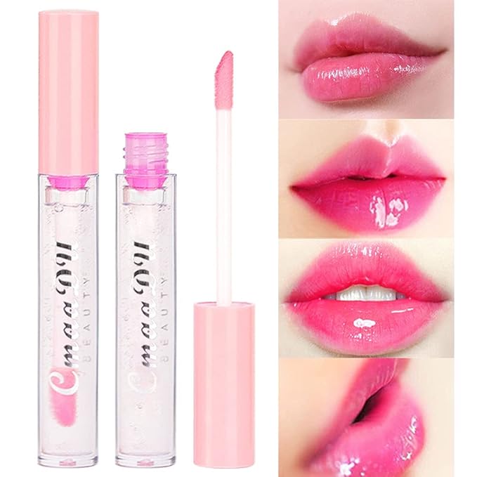BINGBRUSH 2 Pcs Color Changing Lip Gloss Lip Oil Tinted, Pink Magic Mood Lipstick,Temperature Color Change Lip Stain Lip Balm, Longlasting Lips Will Not Dry Out