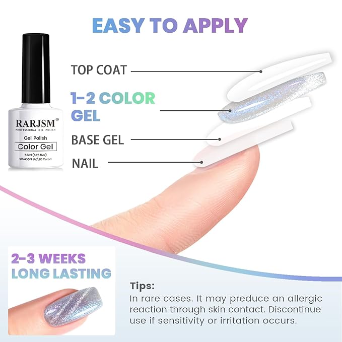 RARJSM Aurora Mermaid Cat Eye Gel Nail Polish Set 6 Colors Velvet Silver Glitter Pink Green Blue Purple Galaxy Star Shimmer Gel Polish with Magnetic Stick UV LED Curing Requires Soak Off Home Salon