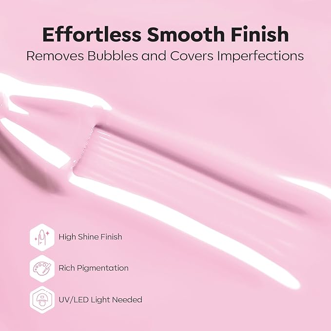 modelones Builder Nail Gel, 8-in-One Baby Pink Builder, Pastel Pink Rubber Base Gel Polish, LED Lamp Cured Color Base Hardener Apex Building Strengthener Extension for DIY Salon Girls Home