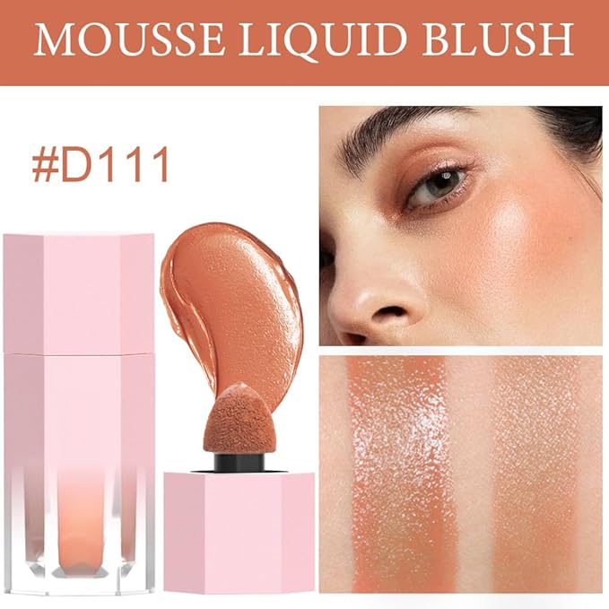 evpct 2Pcs Soft Cream Velvet Liquid Blush Makeup for Cheeks Lips, Moisturizing Lightweight Blendable Feel Waterproof Long-Wearing Smudge Proof Natural Matte Finish Looking Dewy Cheek Tint D111 & D113