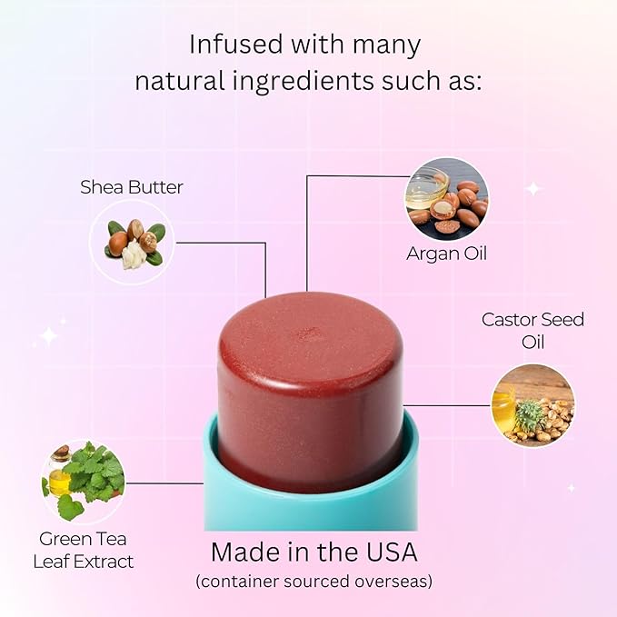 Open Face Color Stick 3-in-1 multistick - lip & cheek tint - cream blush stick with brush - dark pink berry red with mostly natural ingredients