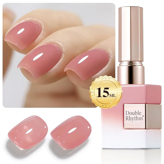 Double Rhythm Gel Polish Translucent Sheer Neutral Natural Light Milky Same Color Same Bottle 15ML Jelly Polish Art DIY at Home (Sheer Pink Nude-A1385)