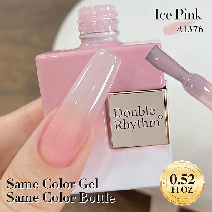 Double Rhythm Gel Polish Translucent Sheer Neutral Natural Light Milky Same Color Same Bottle 15ML Jelly Polish Art DIY at Home (Baby Pink-A1376)
