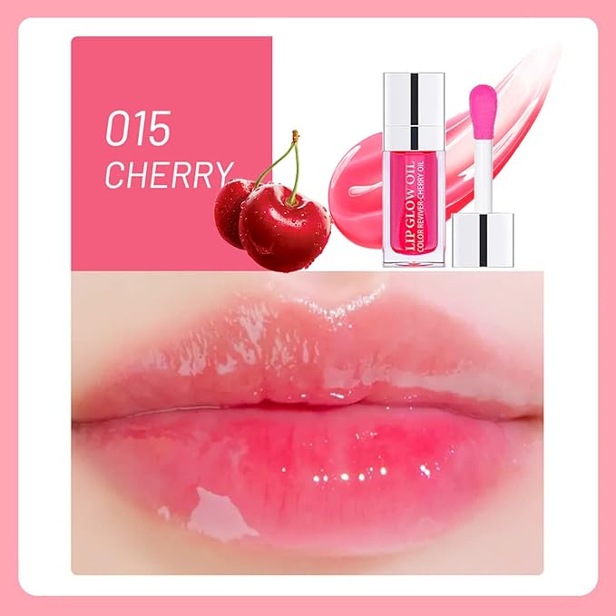 Lip Oil Hydrating Tinted Lip Balm, Plump Lip Gloss Lip Care Transparent Toot Lip Oil Tinted (015# Cherry Red)