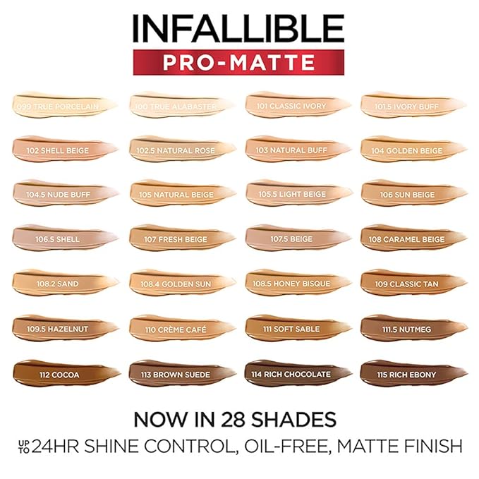 L'Oreal Paris Cosmetics Makeup Infallible Pro-Matte Liquid Longwear Foundation, True Porcelain, 1 fl oz.