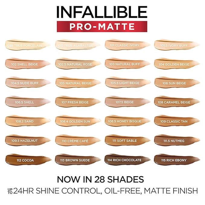 L'Oreal Paris Cosmetics Makeup Infallible Pro-Matte Liquid Longwear Foundation, Rich Ebony, 1 fl oz.