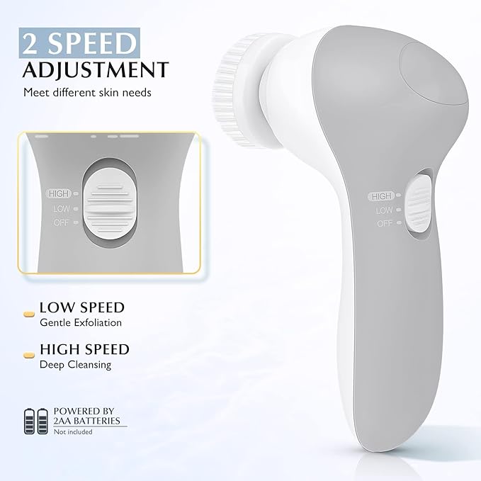 COSLUS Facial Cleansing Brush Silicone Face Scrubber: 7 in 1 FBS-D Electric Exfoliating Rotating Massage Device Waterproof Deep Cleaning Exfoliation Spa Machine - Electronic Skin Care Wash System