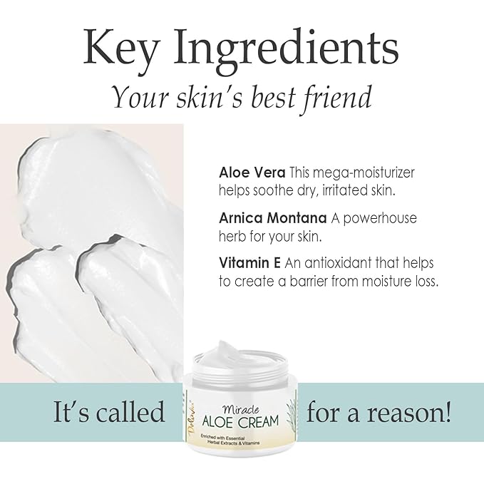 Deluvia Miracle Aloe Cream | Face & Body Moisturizer with Vitamin E & Organic Aloe Vera (2 Ounce (Pack of 1), Unscented)