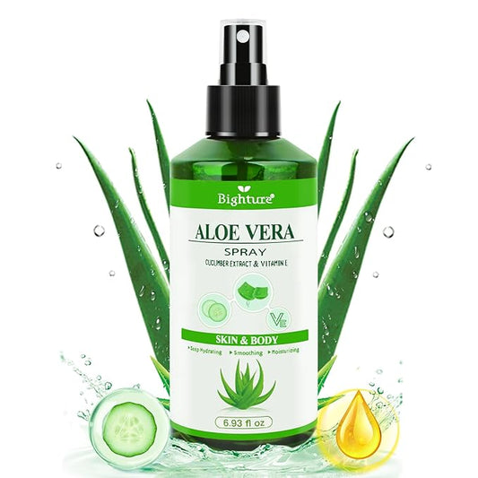 Aloe Vera Spray from Freshly Cut Pure Aloe, Aloe Vera Spray for Skin& Hair, Aloe Vera Spray for Sunburn Relief, 6.93oz, Absorbs Rapidly, Infused wirh Cucumber Essence