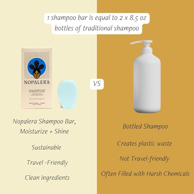 Nopalera Shampoo Bar - Moisturize and Shine, For Dry or Curly Hair, Color Safe, Paraben Free, Silicone & Sulfate Free, Made With Prickly Pear Oil (3.65 oz)