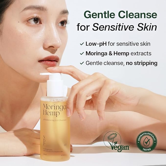 NDP Moringa Hemp Gel Cleanser, Gel-to-Foam, pH Balancing, Vegan, Non-Stripping, Hydrating Face Wash for Sensitive Skin – Fragrance-Free, Clean Beauty, Korean Skincare, 200ml / 6.76 fl oz