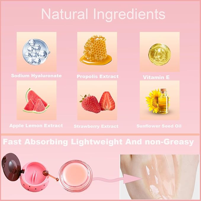 2 PCS Bee Lip Balm Honey Pot, Watermelon Apple Bee Lip Balm Sleeping Lip Mask Overnight with Sticks, Honey Pot Lip Balm Hydrating Exfoliating Prevention Dry and Crack Lip Scrubs