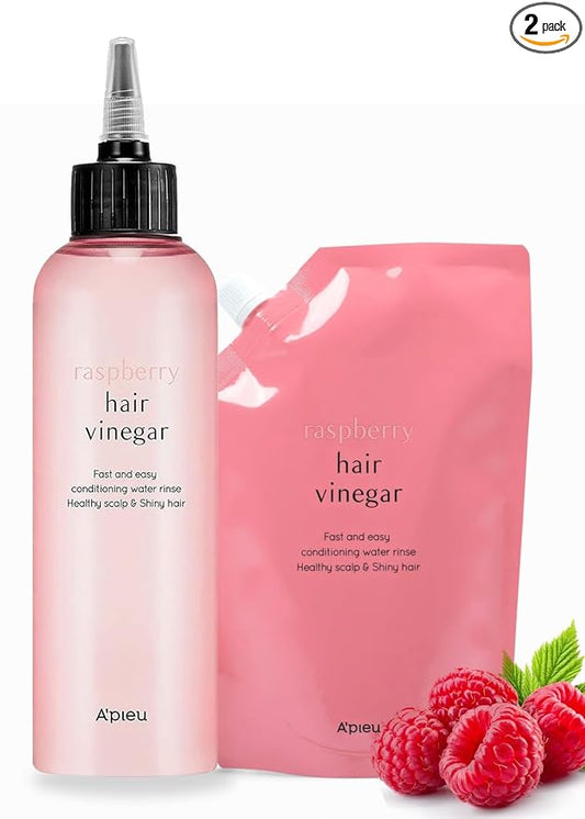A’PIEU Raspberry Hair Vinegar Rinse & Refill Bundle 6.76 + 13.6 fl oz - Scalp Treatment for pH Balance | Clarifying, Dandruff & Oil Control | Silky, Shiny Hair