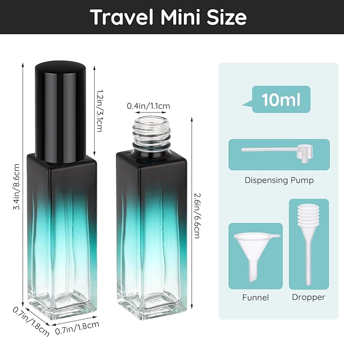 Segbeauty 0.34oz Travel Perfume Bottle Refillable, 5pcs Perfume Glass Spray Bottles, 10ml Mini Travel Atomizer Sprayer, Empty Press Pump Bottles, Cologne Atomizers with Clear Transfer Tool Set
